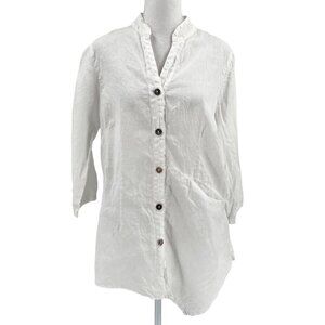 Color Me Cotton Click 100% Linen Asymmetrical Blouse Top Pocket White size Small